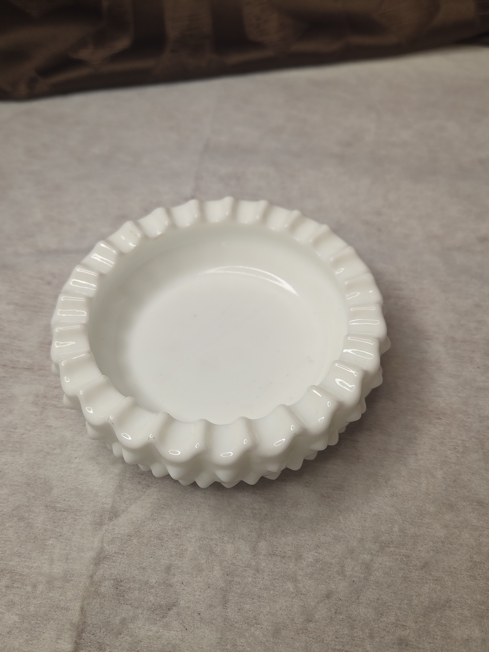 Fenton White Milk Glass Ruffled Edge Dish